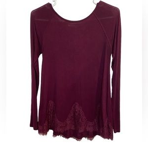 Women's Altar'd State Maroon Long Sleeve Blouse With Lace Size Small Laced Back